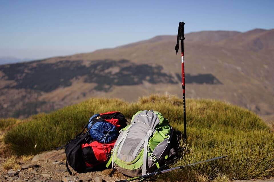 Backpacks on the Mountain Peak.