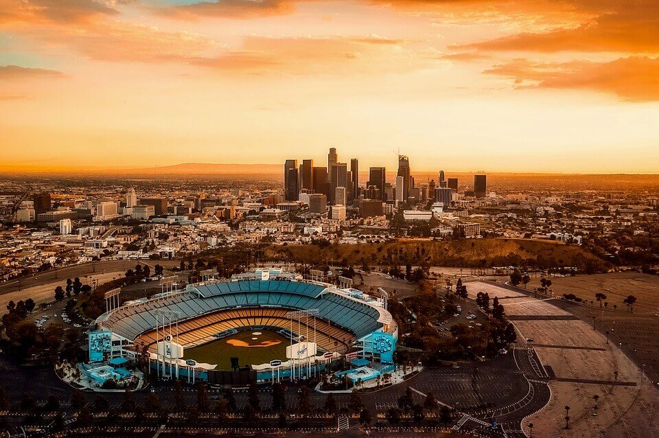 A sunset over Dodger Stadium