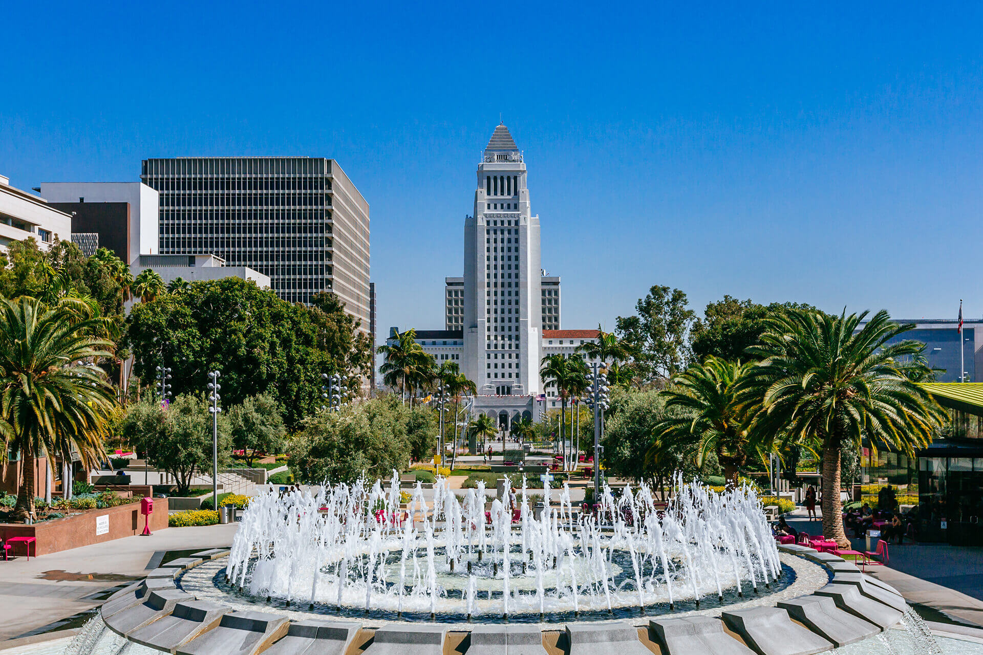 A park with a fountain