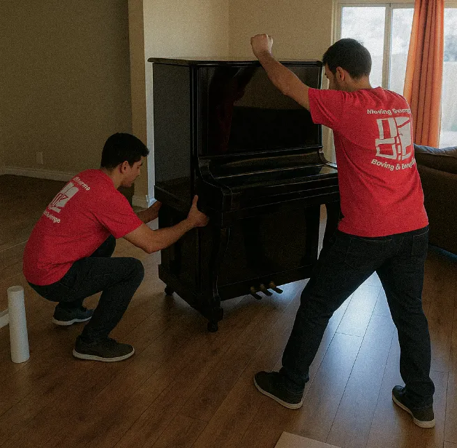 Movers moving a piano